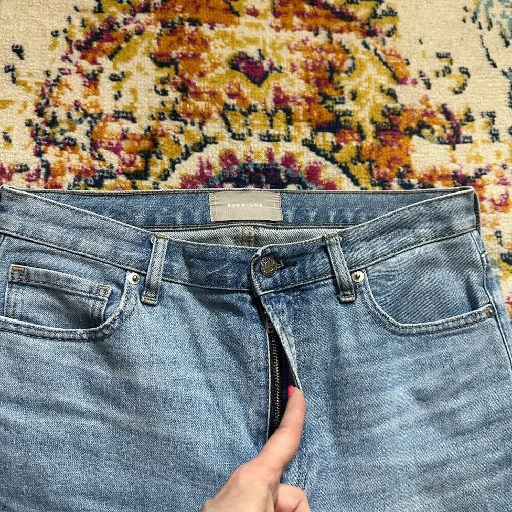 Everlane High Rise Kick Crop Raw Hem Jeans Womens Size 27 Stretch Denim Blue